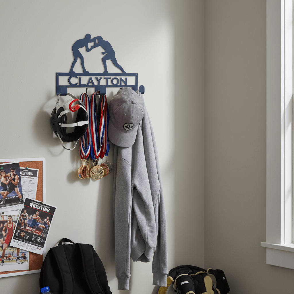 Rusty Rooster Fabrication & Design Physical product Wrestler Coat Rack with Personalized Text Field (N28)