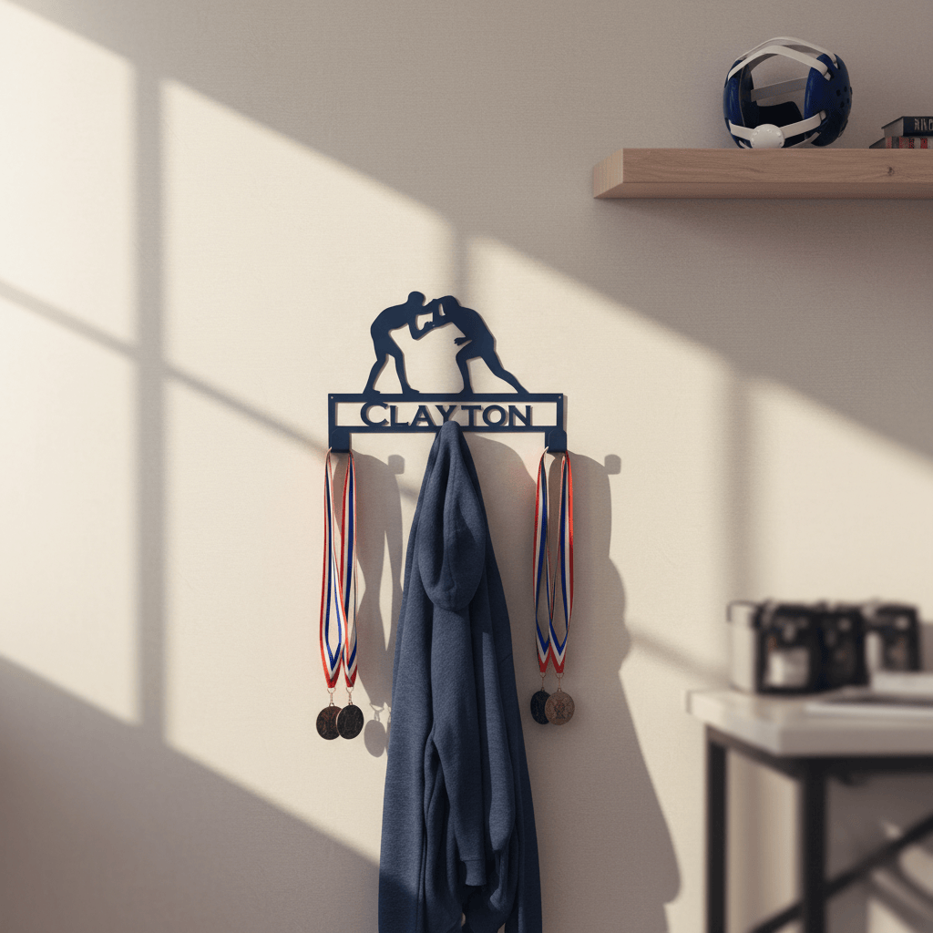 Rusty Rooster Fabrication & Design Physical product Wrestler Coat Rack with Personalized Text Field (N28)