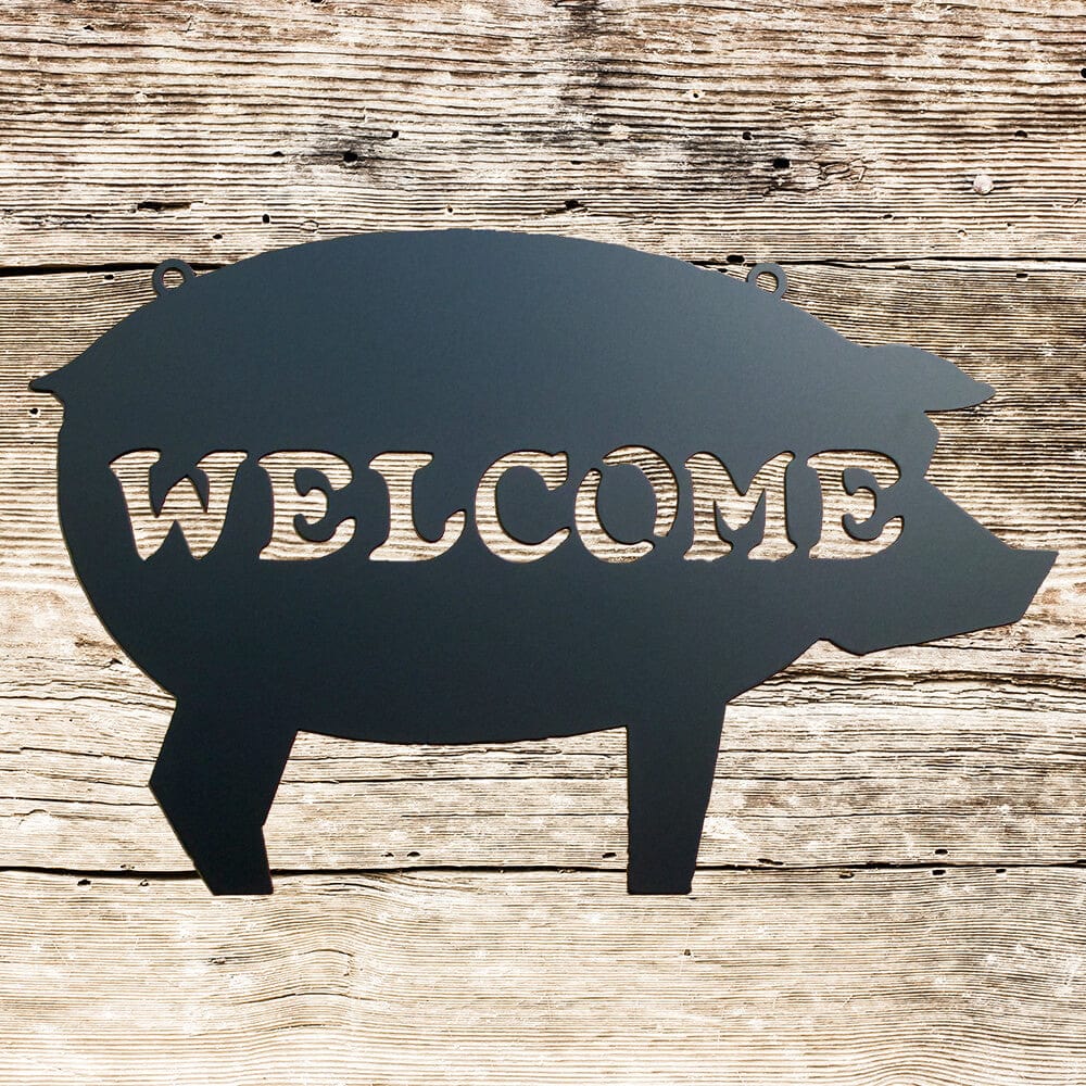 Rusty Rooster Fabrication & Design Pig Metal Welcome Sign (I6)