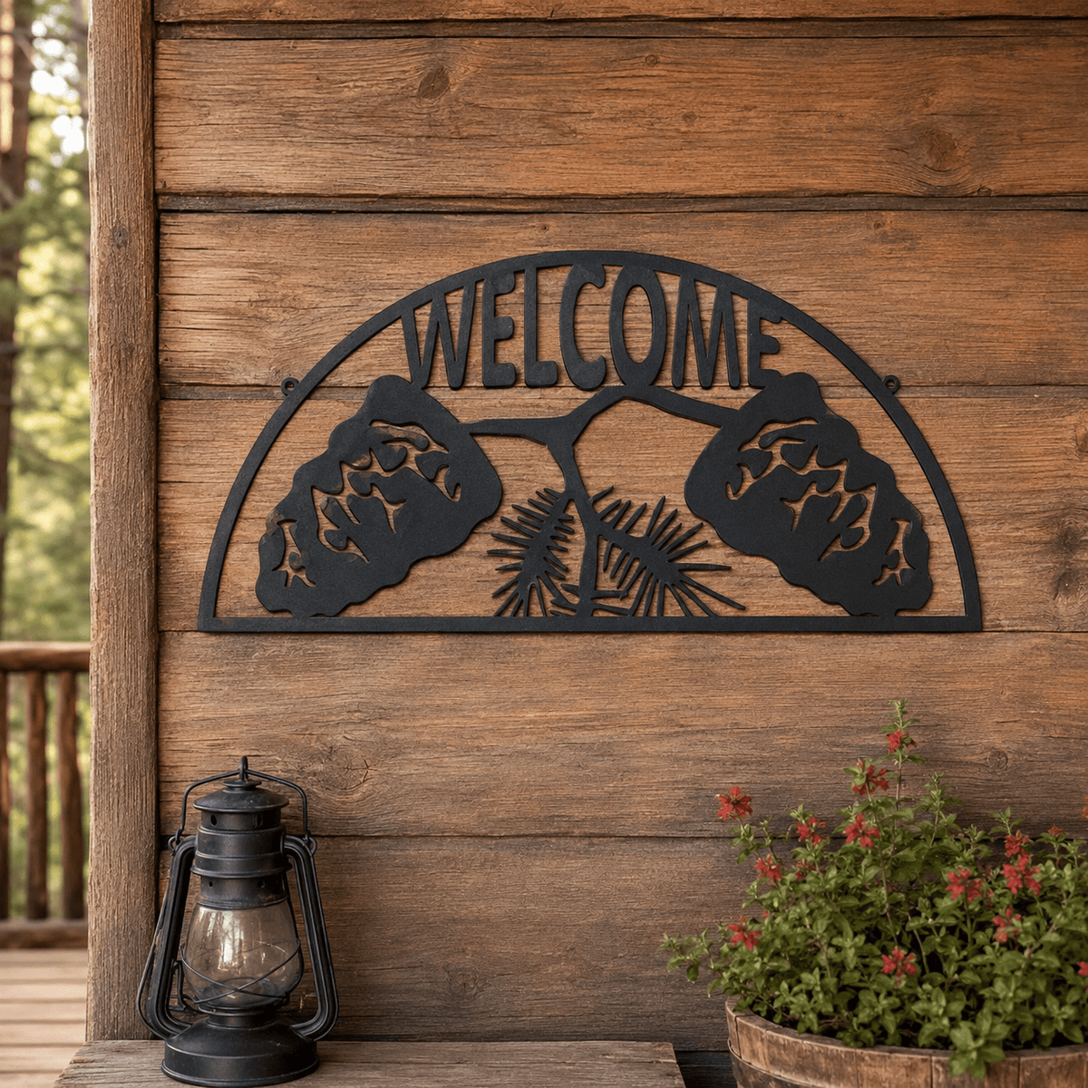 Rusty Rooster Fabrication & Design Pine Cone Welcome Metal Sign (W8)
