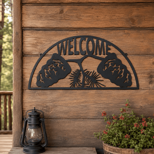 Rusty Rooster Fabrication & Design Pine Cone Welcome Metal Sign (W8)