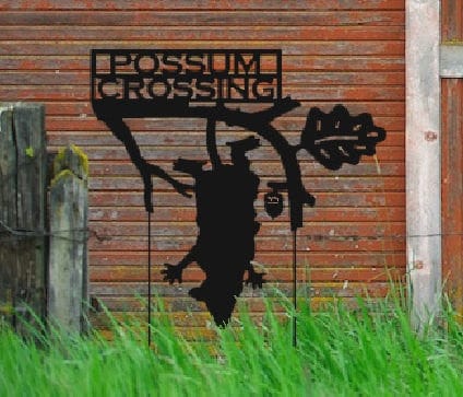 Rusty Rooster Fabrication & Design Possum Crossing Garden Stake (Y9)
