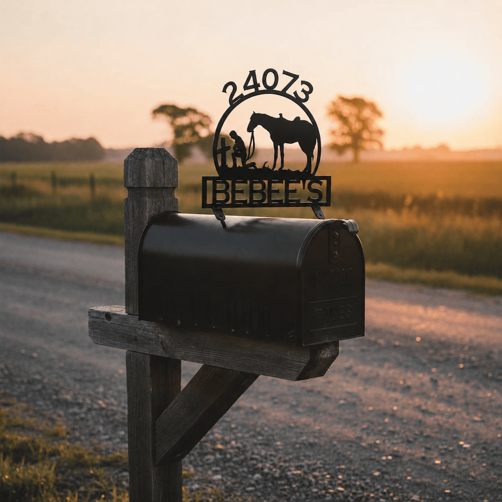 Rusty Rooster Fabrication & Design Praying Cowboy Personalized Mailbox Topper (Z28)