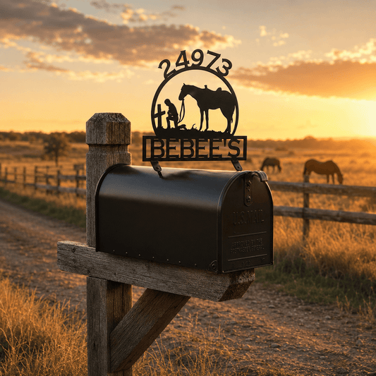 Rusty Rooster Fabrication & Design Praying Cowboy Personalized Mailbox Topper (Z28)