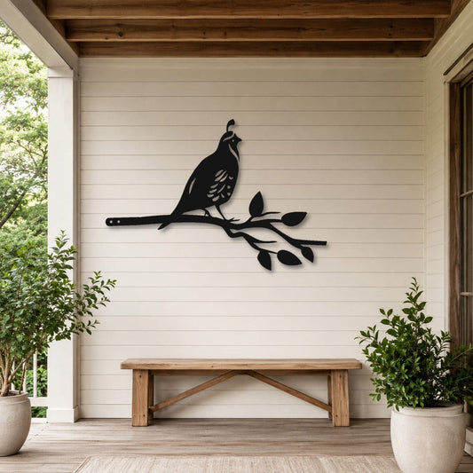 Rusty Rooster Fabrication & Design Quail on a Branch Metal Wall Art (A58)