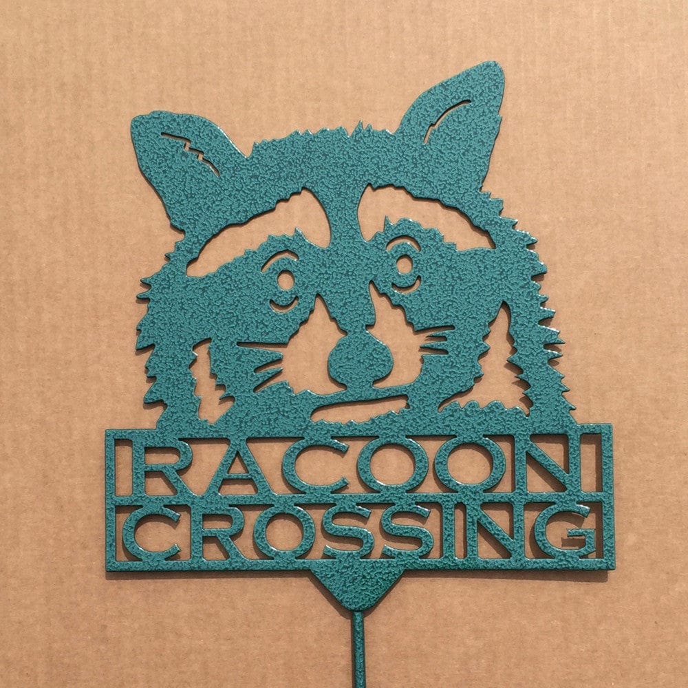 Rusty Rooster Fabrication & Design Raccoon Crossing Garden Stake (Z3)