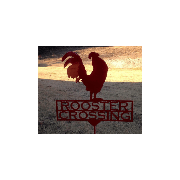 Rusty Rooster Fabrication & Design Rooster Crossing Garden Stake (Z5)
