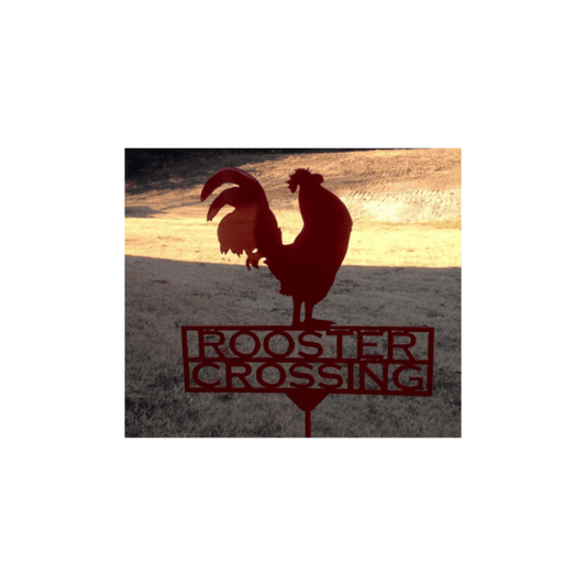 Rusty Rooster Fabrication & Design Rooster Crossing Metal Garden Stake (Z5)