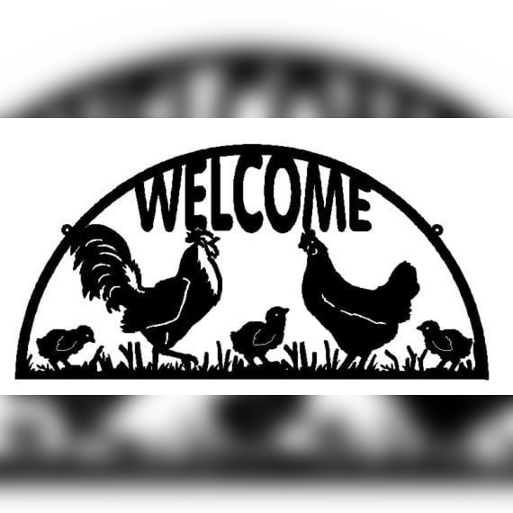 Rusty Rooster Fabrication & Design Rooster, Hen & Chicks Welcome Metal Sign (X30)