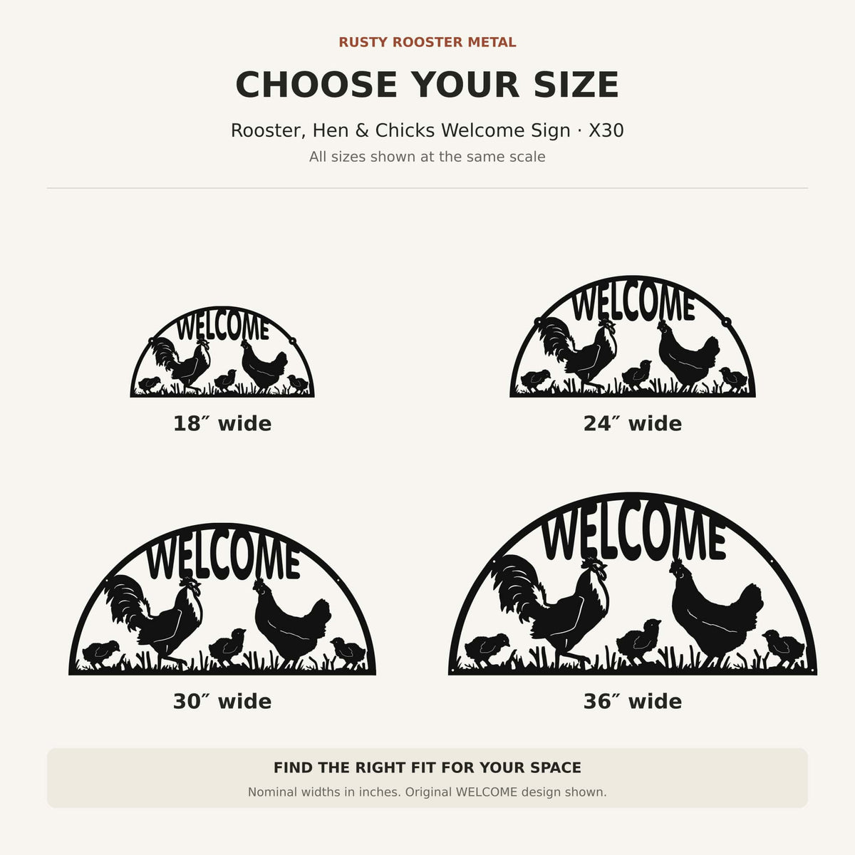 Rusty Rooster Fabrication & Design Rooster, Hen & Chicks Welcome Metal Sign (X30)