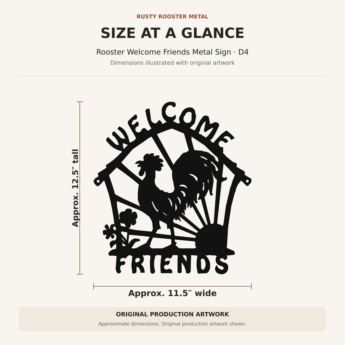 Rusty Rooster Fabrication & Design Rooster Welcome Friends Metal Sign | Farmhouse Steel Wall Art 11.5" x 12.5" (D4)