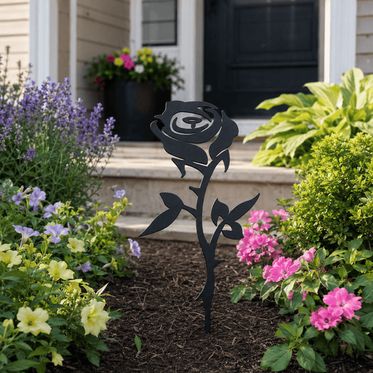 Rusty Rooster Fabrication & Design Rose Metal Garden Stake (R13)