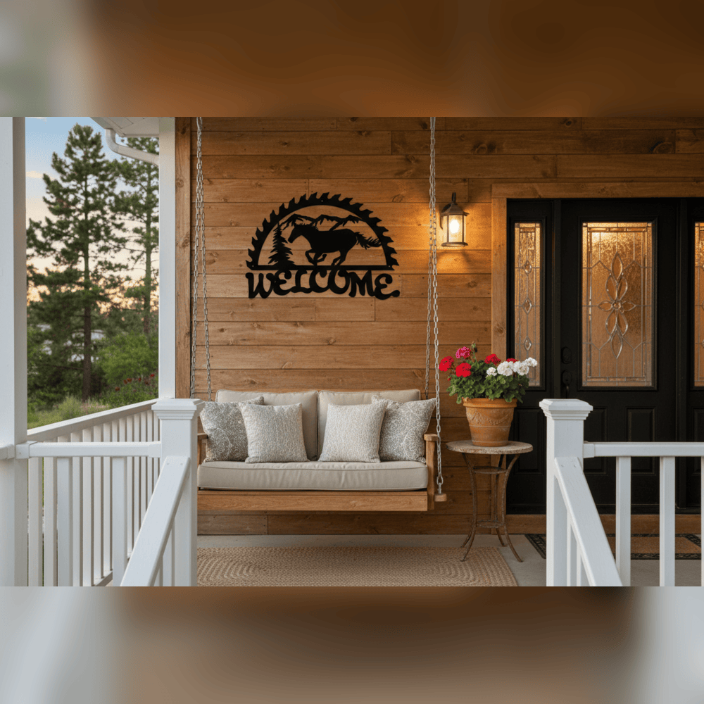 Rusty Rooster Fabrication & Design Running Horse Welcome Metal Sign (B66)