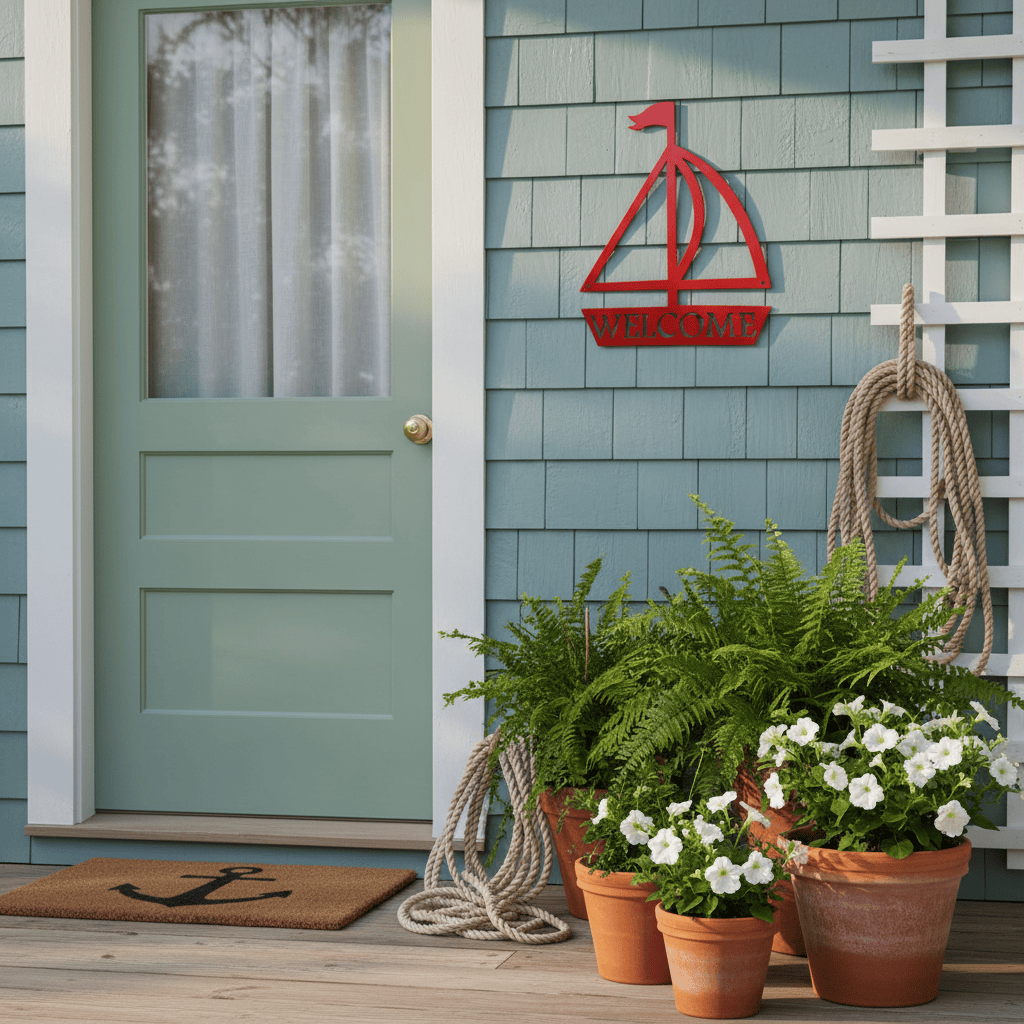 Sailboat Welcome Metal Wall Art | Nautical Steel Sign 14" x 18"