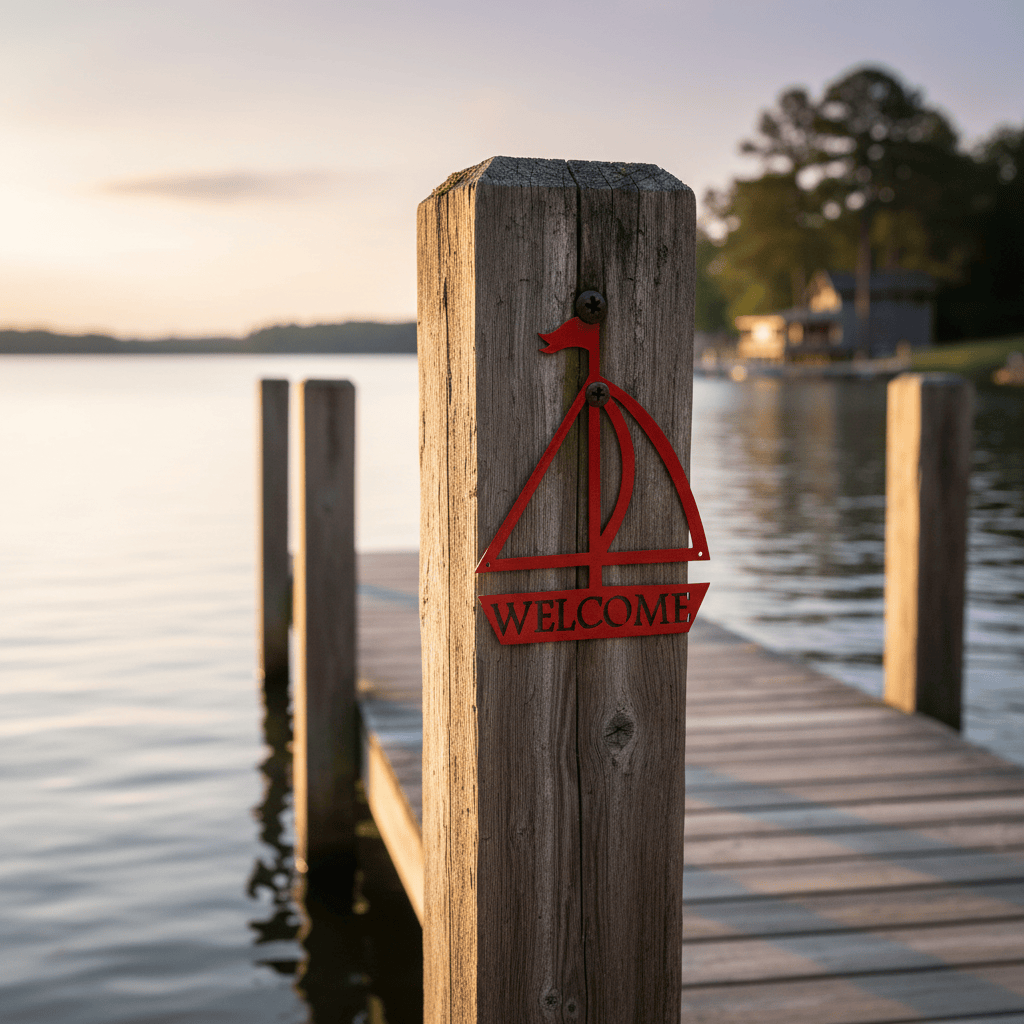 Sailboat Welcome Metal Wall Art | Nautical Steel Sign 14" x 18"