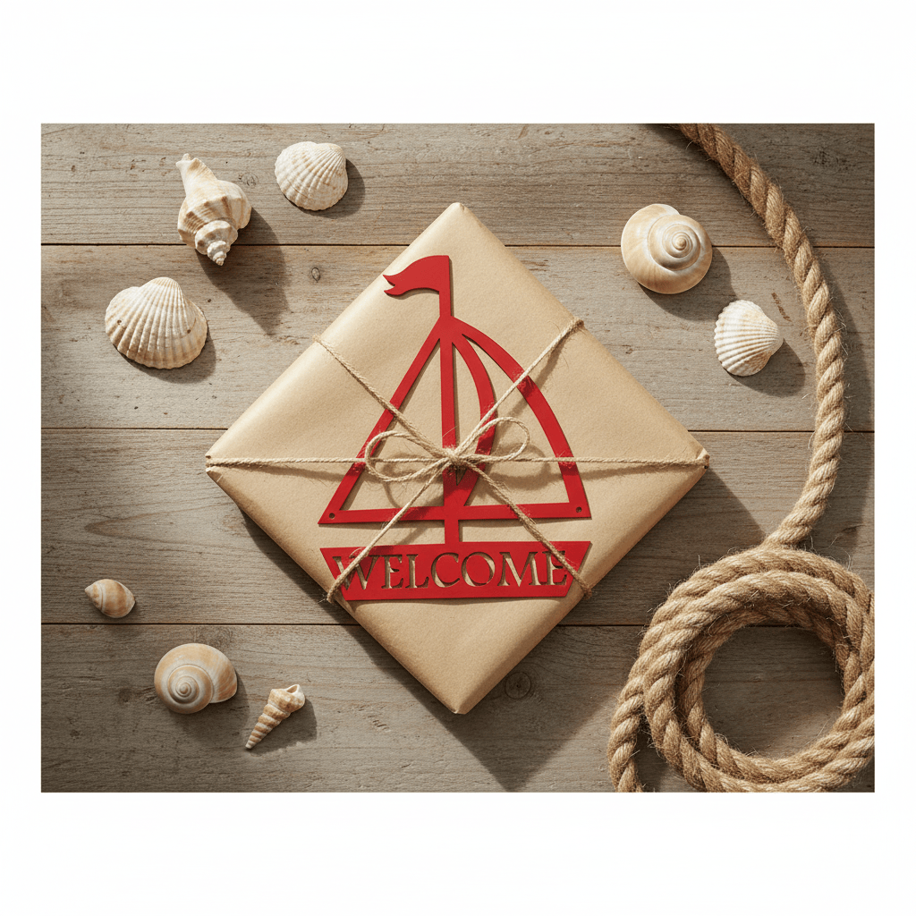 Sailboat Welcome Metal Wall Art | Nautical Steel Sign 14" x 18"