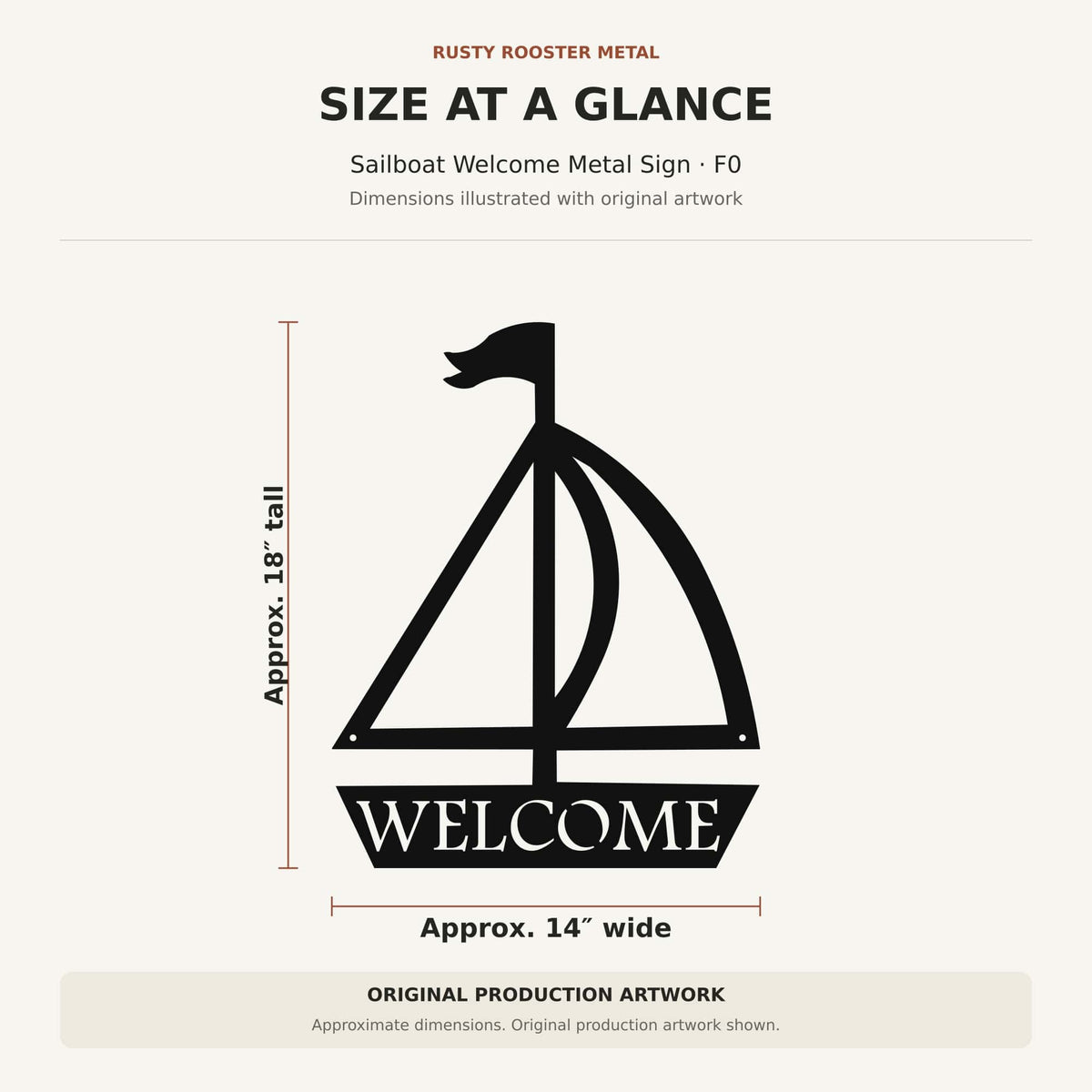 Rusty Rooster Fabrication & Design Sailboat Welcome Metal Wall Art | Nautical Steel Sign 14" x 18" (F0)