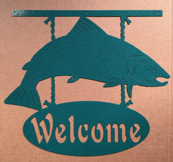 Rusty Rooster Fabrication & Design Salmon Welcome Sign Metal Wall Art (F18)