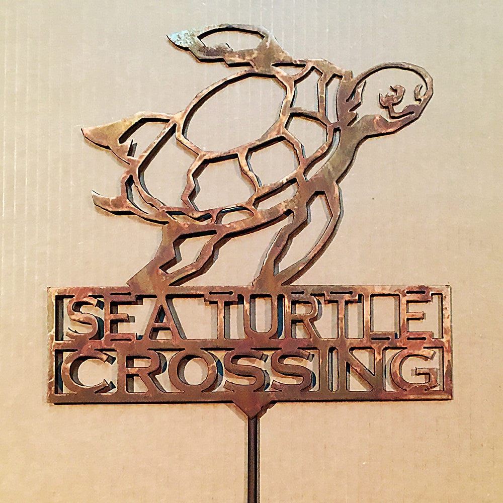 Sea Turtle Crossing Garden Stake (Z7) - Rusty Rooster Metal