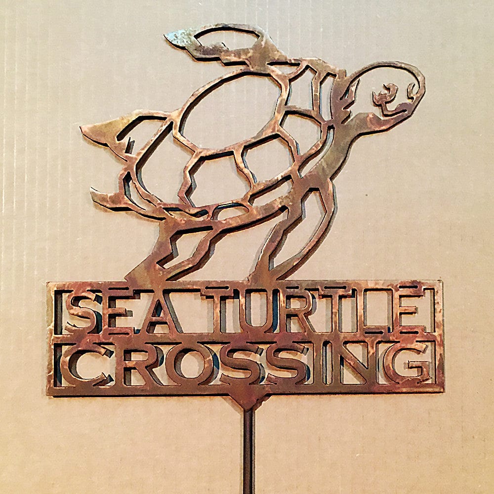 Rusty Rooster Fabrication & Design Sea Turtle Crossing Garden Stake (Z7)