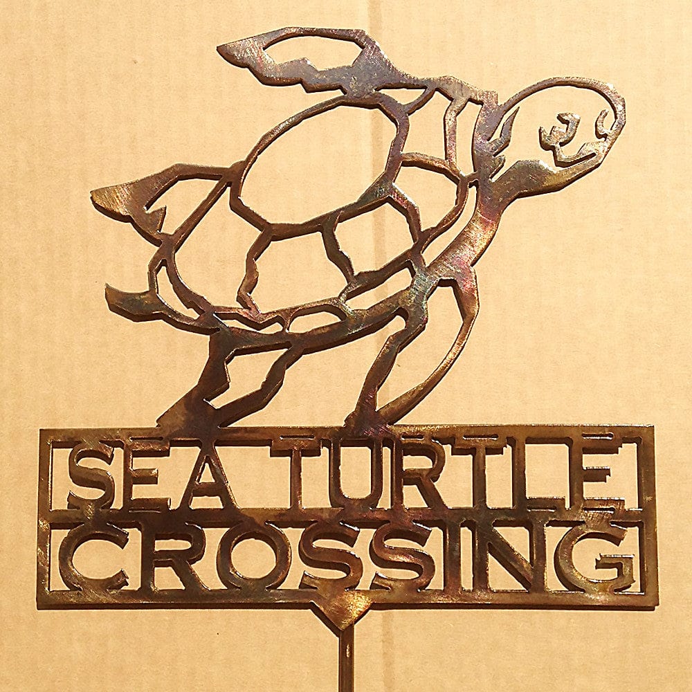 Rusty Rooster Fabrication & Design Sea Turtle Crossing Garden Stake (Z7)