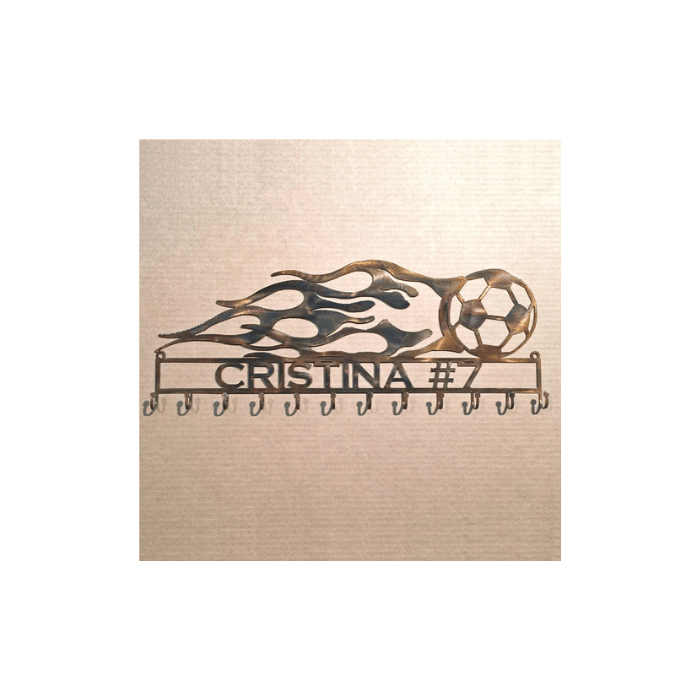 Rusty Rooster Fabrication & Design Soccer Ball with Flames and Custom Text Box and 12 Hooks (H20)