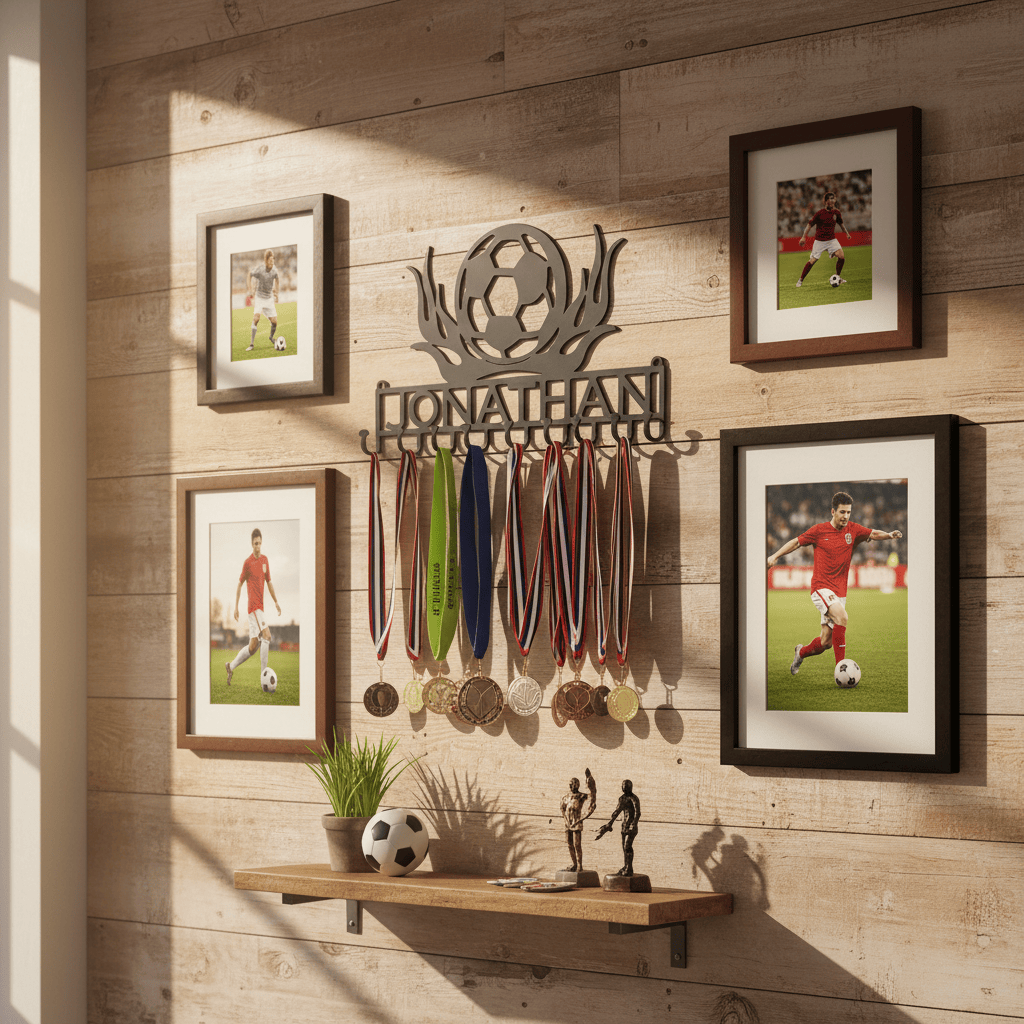 Rusty Rooster Fabrication & Design Soccer Lover’s Flaming Medal Display Rack (Y27)