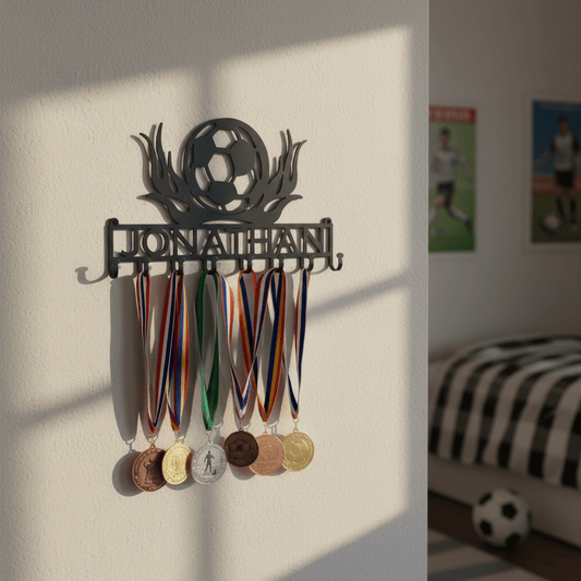 Rusty Rooster Fabrication & Design Soccer Lover’s Flaming Medal Display Rack (Y27)