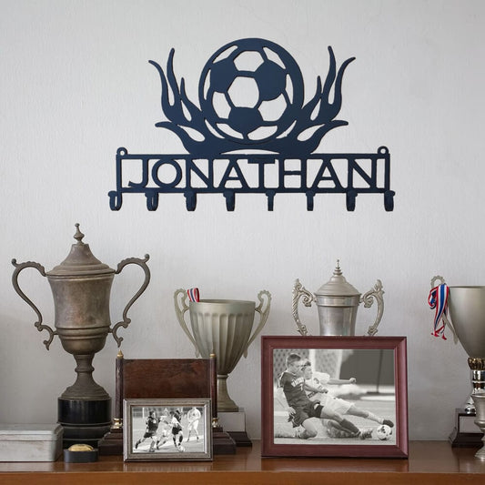 Rusty Rooster Fabrication & Design Soccer Lover’s Flaming Medal Display Rack (Y27)