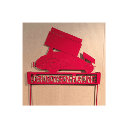 Rusty Rooster Fabrication & Design Sprint Car with Custom Text Garden Stake (I20)
