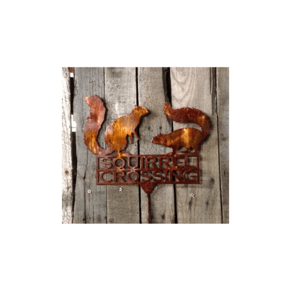 Rusty Rooster Fabrication & Design Squirrel Crossing Metal Garden Stake (U7)