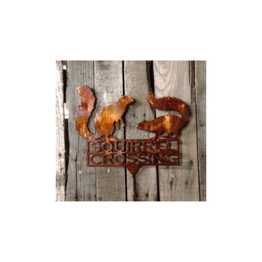 Rusty Rooster Fabrication & Design Squirrel Crossing Metal Garden Stake (U7)