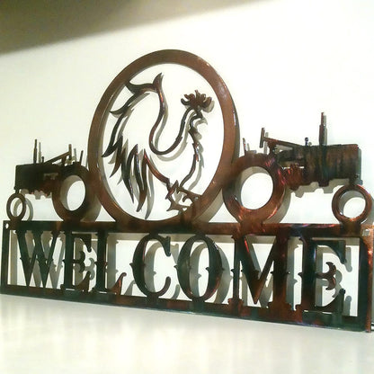 Rusty Rooster Fabrication & Design Tractors and Rooster Welcome Sign (C14)