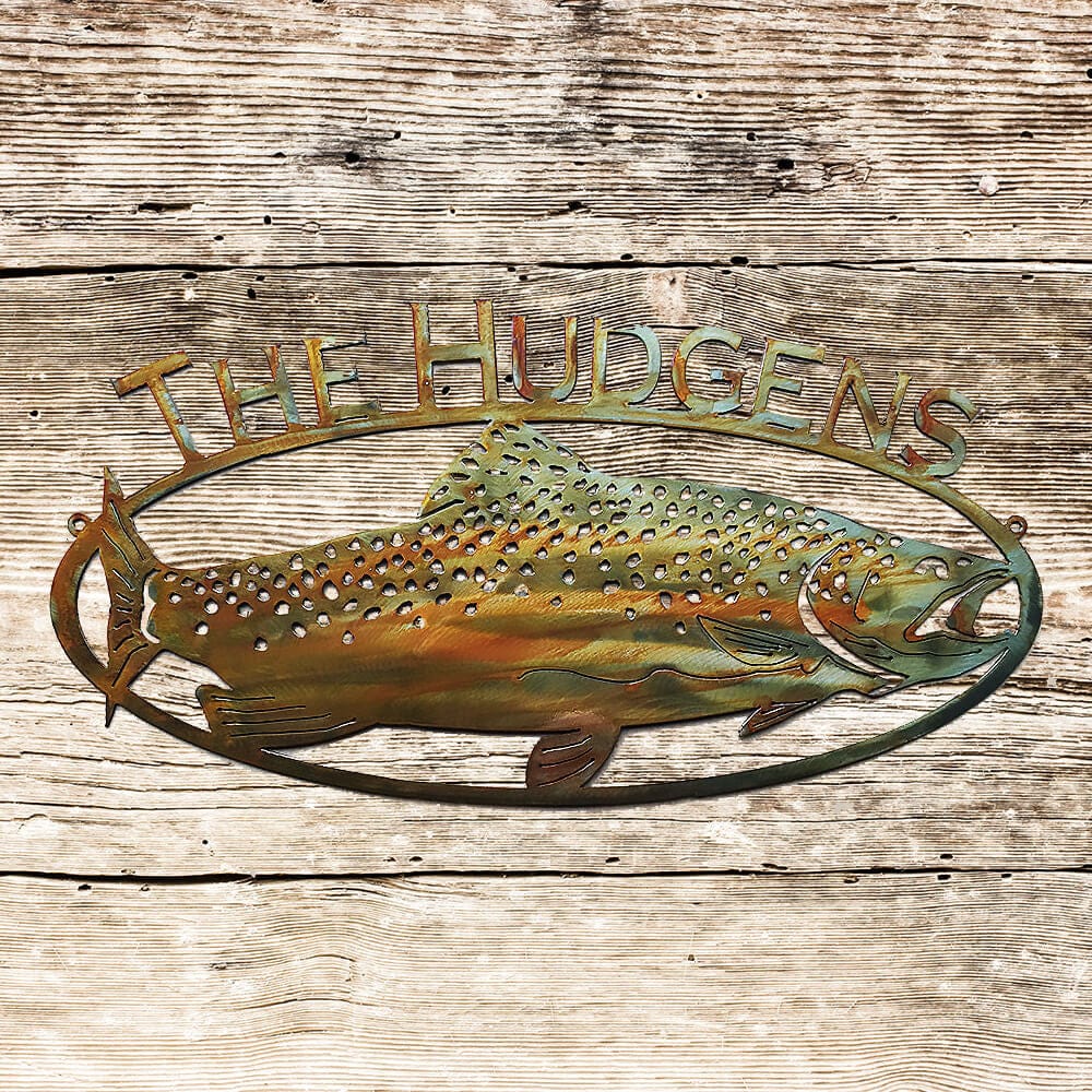 Rusty Rooster Fabrication & Design Trout Fish Sign with Custom Text (D13)