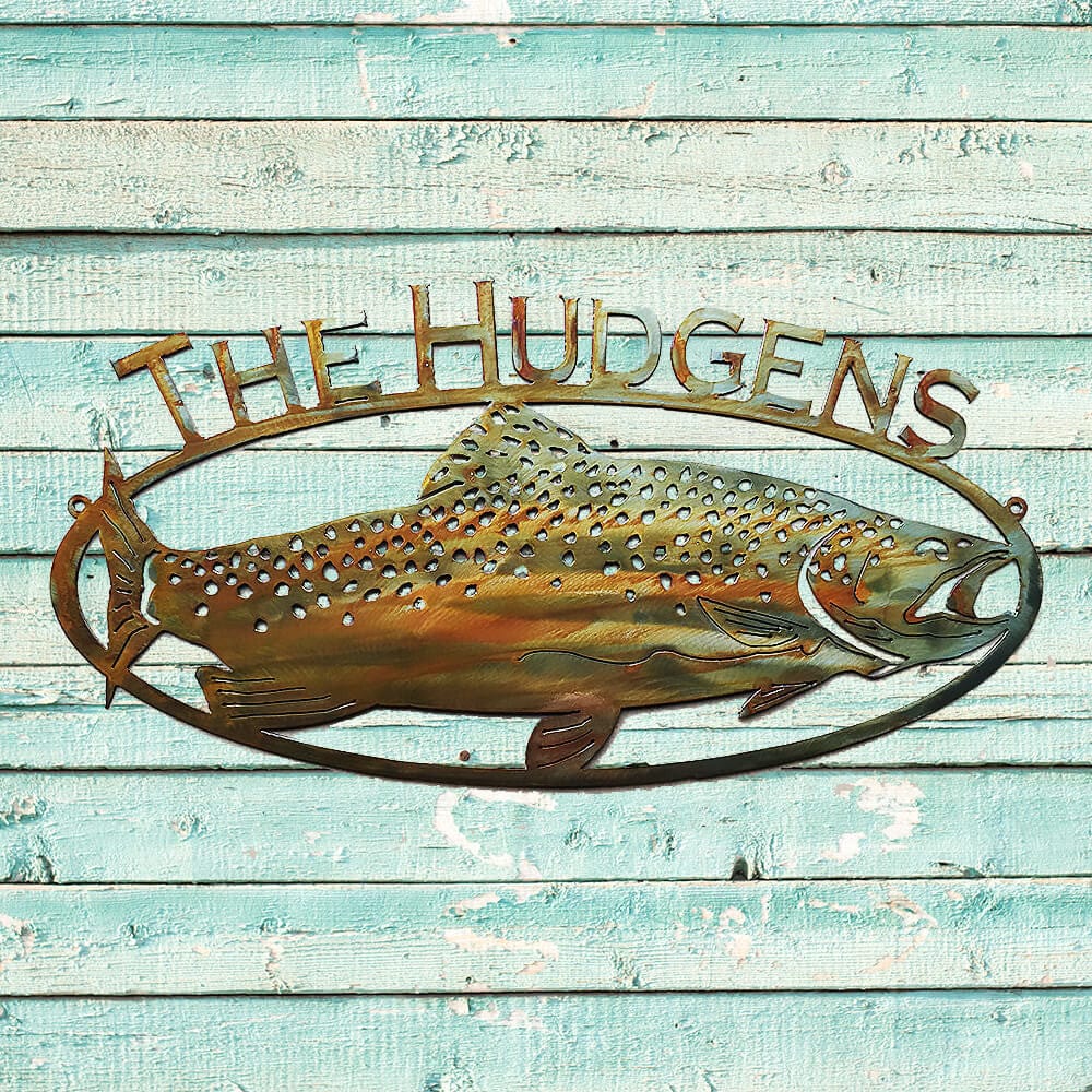 Large Fish Sign Metal Fish Sign Custom Saranac Tackle Shop Trout Fish Vintage Style