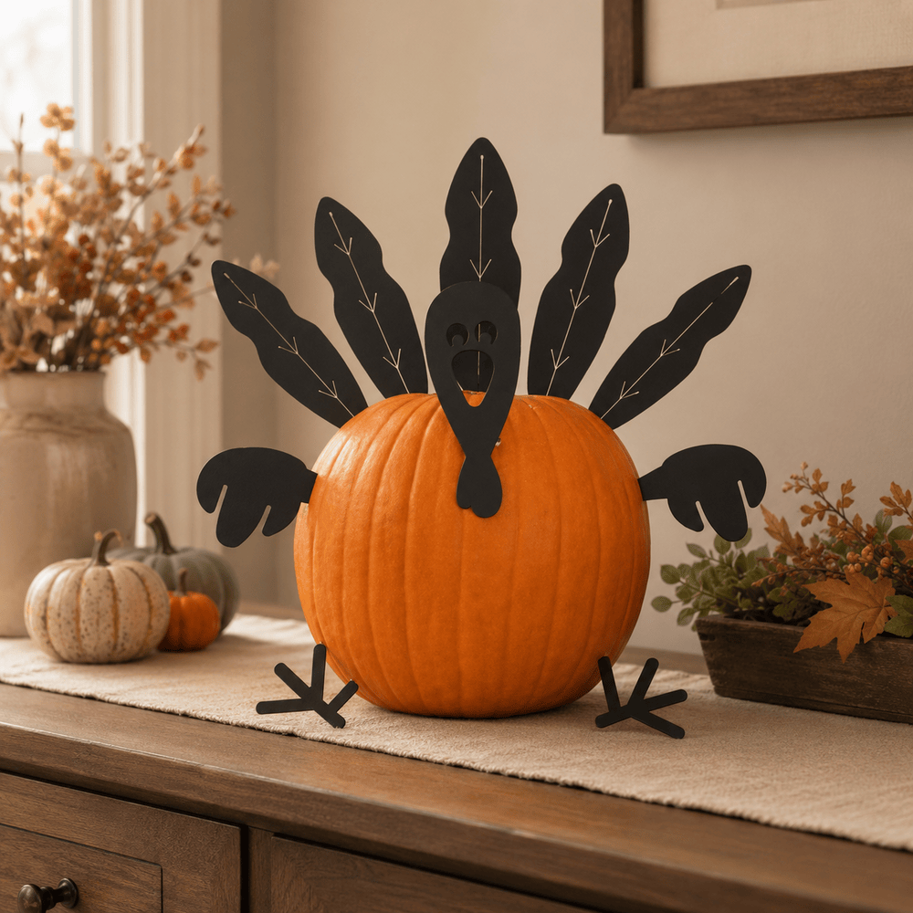 Rusty Rooster Fabrication & Design Turkey Pumpkin Decorating Kit – 10-Piece Metal Thanksgiving Set (F29)
