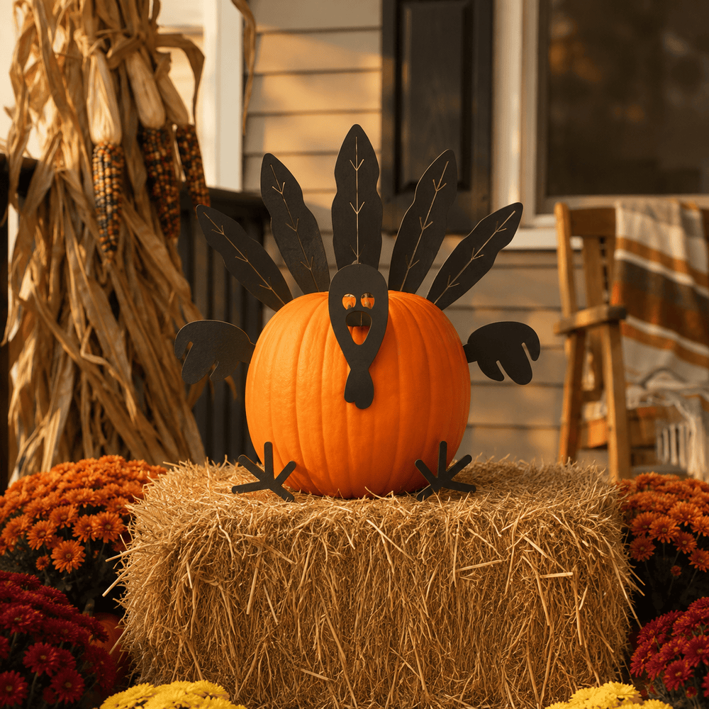 Rusty Rooster Fabrication & Design Turkey Pumpkin Decorating Kit – 10-Piece Metal Thanksgiving Set (F29)