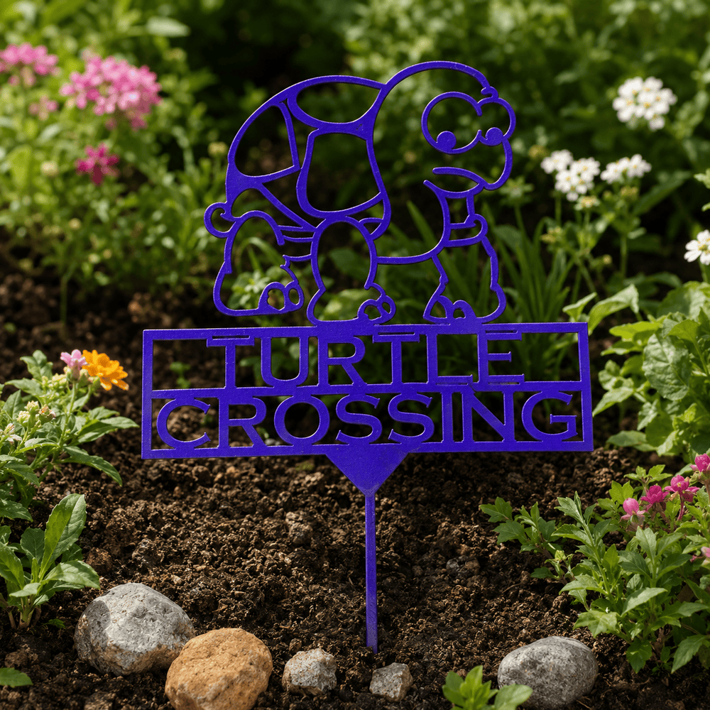 Rusty Rooster Fabrication & Design Turtle Crossing Metal Garden Stake (Z8)