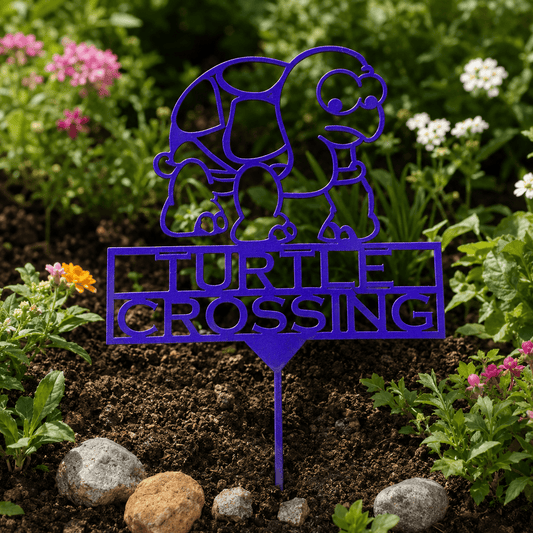 Rusty Rooster Fabrication & Design Turtle Crossing Metal Garden Stake (Z8)