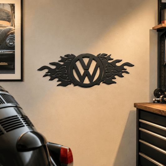 Rusty Rooster Fabrication & Design VW Emblem & Flames Metal Wall Art (P17)