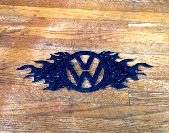 Rusty Rooster Fabrication & Design VW Emblem with Flames Medal Wall Art (P17)