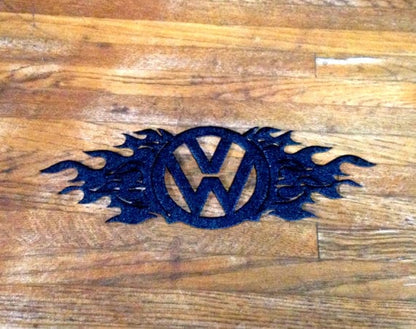 Rusty Rooster Fabrication & Design VW Emblem with Flames Medal Wall Art (P17)