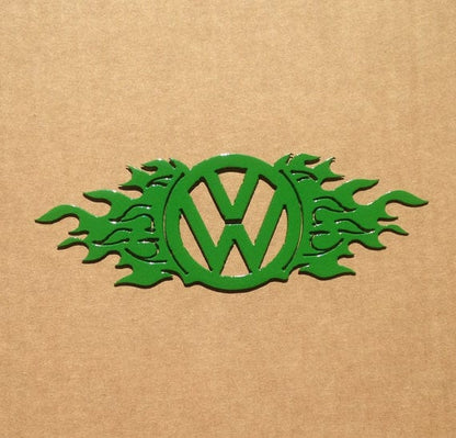 Rusty Rooster Fabrication & Design VW Emblem with Flames Medal Wall Art (P17)