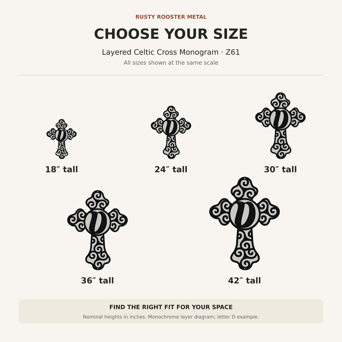 Rusty Rooster Fabrication & Design Wall Decor Personalized Layered Celtic Cross Monogram (Z61)