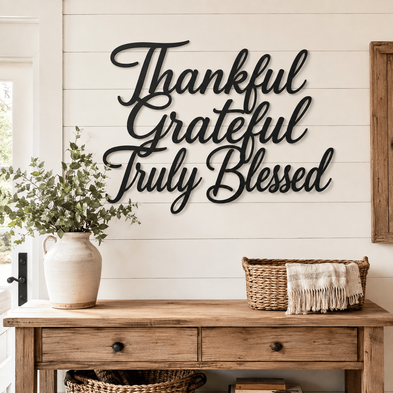 Rusty Rooster Fabrication & Design Wall Decor Thankful Grateful Blessed Metal Wall Art – Farmhouse Sign (E48)