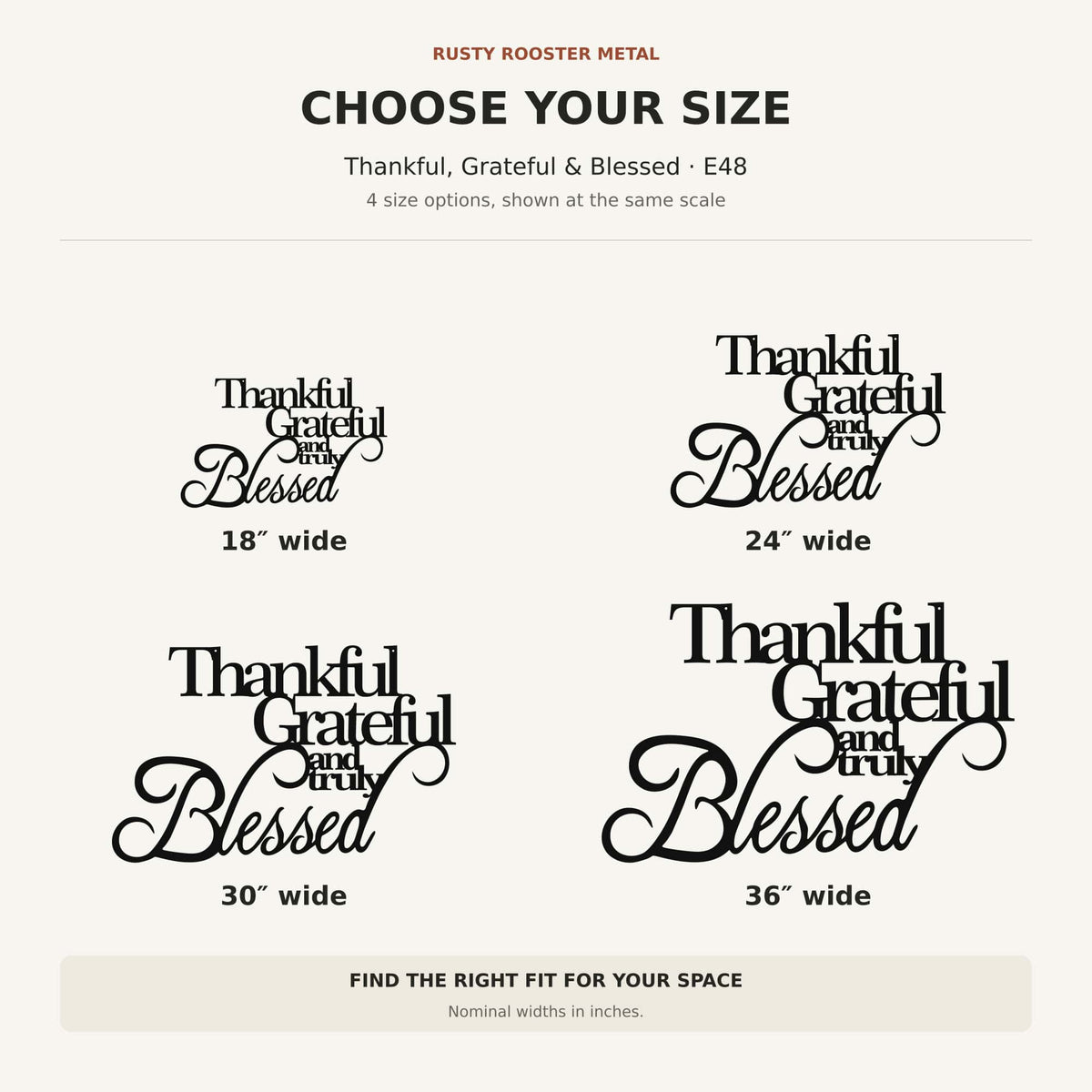 Rusty Rooster Fabrication & Design Wall Decor Thankful Grateful Blessed Metal Wall Art – Farmhouse Sign (E48)