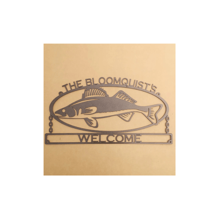 Rusty Rooster Fabrication & Design Walleye Sign with Personalized Text (E36)