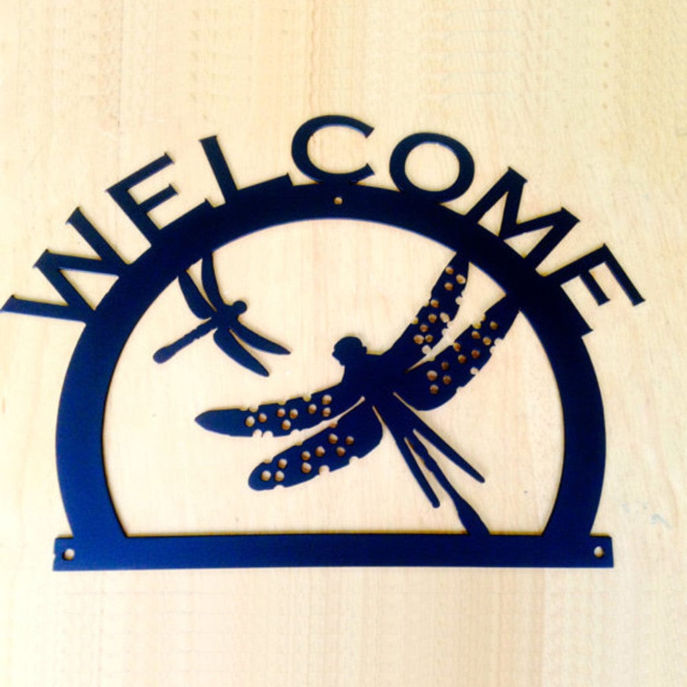 Rusty Rooster Fabrication & Design Welcome Sign with Dragonfly Metal Wall Art (I)