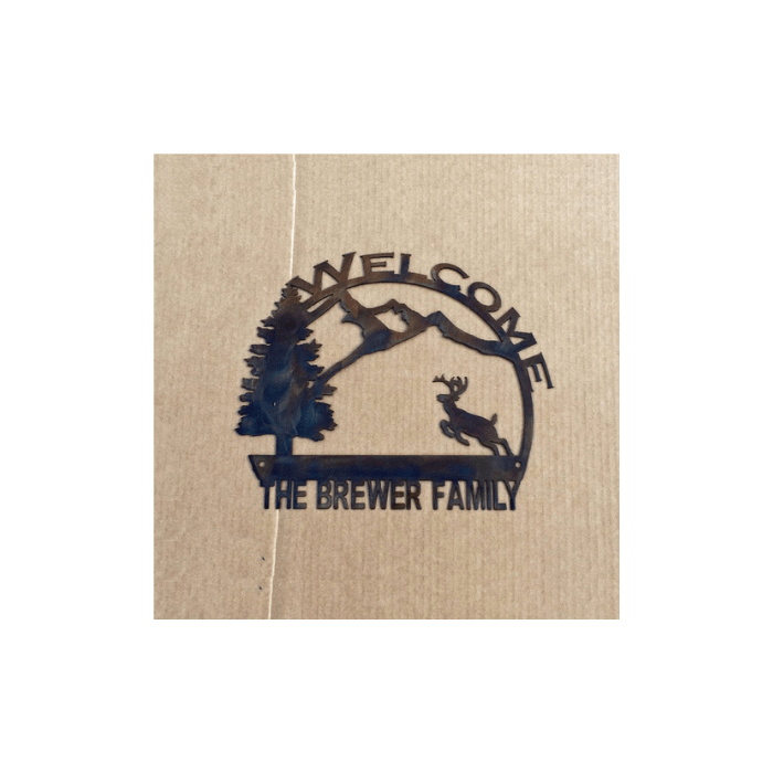 Rusty Rooster Fabrication & Design Welcome Sign with Running Deer and Custom Text Field (K8)