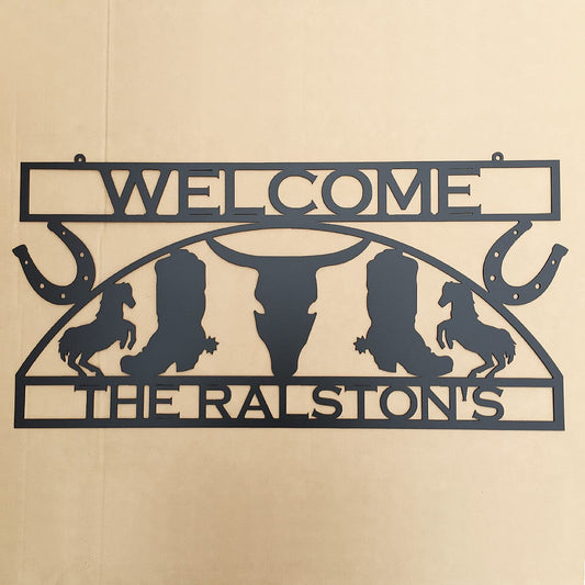 Rusty Rooster Fabrication & Design Western Sign Boots & Horns (J18)